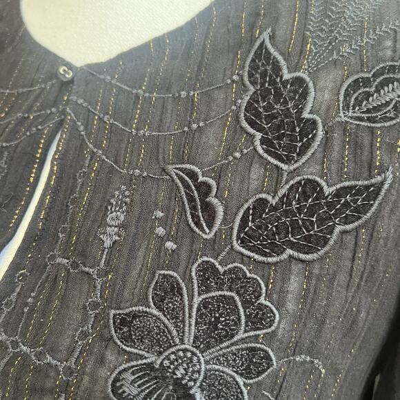 JOHNNY WAS Calme Mirah Black Gold Midi Dress Long Slv Embroidered Boho Sz S - Picture 4 of 5